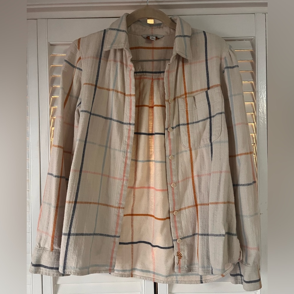 L.L. Bean Cream with Multicolor Plaid Button Down Shirt